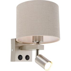 QAZQA brescia combi - Moderne Wandlamp voor binnen - 1 lichts - D 22 cm - Staal - Woonkamers-sSlaapkamers-sKeuken