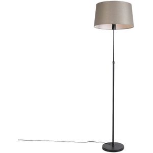 Vloerlamp zwart met taupe linnen kap 45 cm verstelbaar - Parte