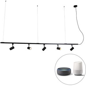 Smart hang railsysteem zwart 1-fase incl. 5 Wifi GU10 - Jeana