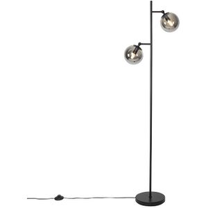 QAZQA Pallon - Art Deco Vloerlamp - Staande Lamp - 2 Lichts - H 1530 Mm - Zilver - Woonkamer