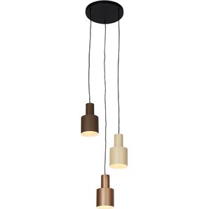 Hanglamp brons met taupe en beige 3-lichts - Ans