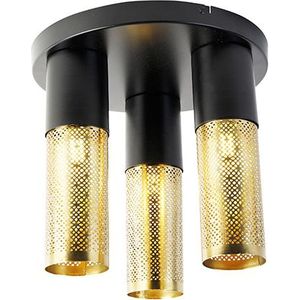 IndustriÃ«le plafondlamp zwart met goud rond 3-lichts - Raspi