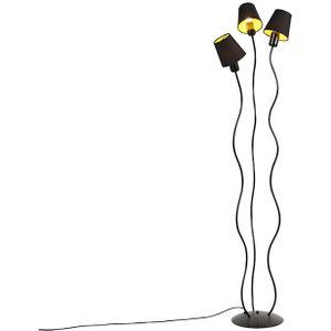 Design vloerlamp zwart 3-lichts met klemkappen - Wimme