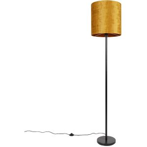 Klassieke vloerlamp zwart kap goud 40 cm - Simplo