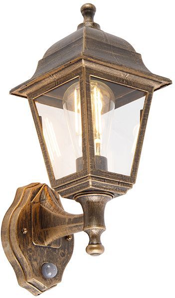Antieke wandlamp goud IP44 met bewegingsmelder - Capital