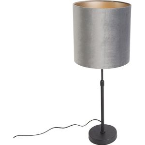 Moderne tafellamp zwart stoffen kap grijs 25 cm verstelbaar - Parte