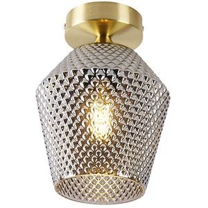 Art Deco plafondlamp messing met smoke glas - Karce