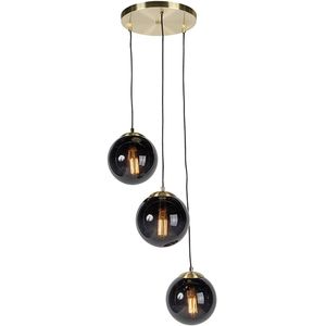 Smart hanglamp messing met zwart glas incl. 3 Wifi ST64 - Pallon