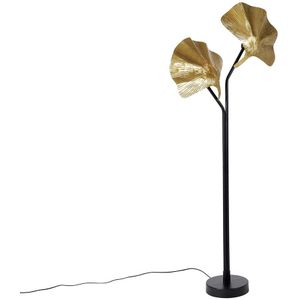 QAZQA louka - Oosterse Vloerlamp | Staande Lamp - 2 lichts - H 137 cm - Messing - Woonkamer | Slaapkamer | Keuken