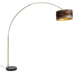 Moderne booglamp messing zwart marmeren voet kap luipaard 50 cm -XXL