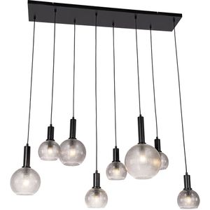 Design hanglamp zwart met smoke glas 8 -lichts - Chico