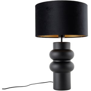 Design tafellamp zwart fluwelen kap zwart met goud 35 cm - Alisia