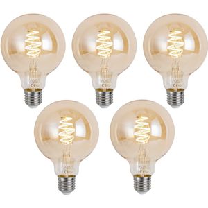 Set van 5 Slimme E27 Dimbare LED Lamp G95 Amber 4.9W 320lm 2500K