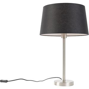 Moderne tafellamp staal met zwarte kap 35 cm - Simplo