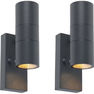 QAZQA Duo - Moderne Buitenlamp Up Down Voor Buiten - 2 Stuks - D 11 cm - Donkergrijs
