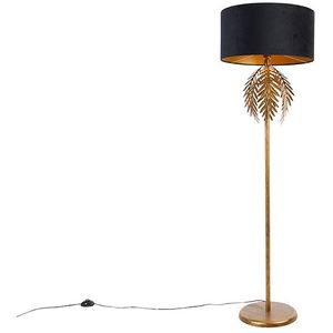 Vintage vloerlamp goud met zwarte velours kap 50 cm - Botanica