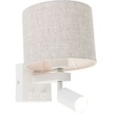 Wandlamp wit met leeslamp en 18 cm lichtgrijze kap - Brescia