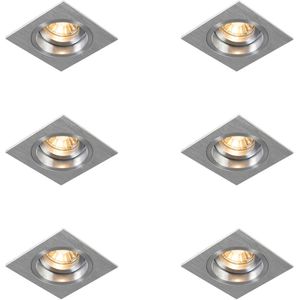 Set van 6 Inbouwspots Vierkant Aluminium Verstelbaar - Chuck