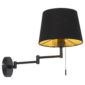 QAZQA Ladas - Moderne Wandlamp met Zwenkarm Voor Binnen - 1 Lichts - L 25 cm - Zwart