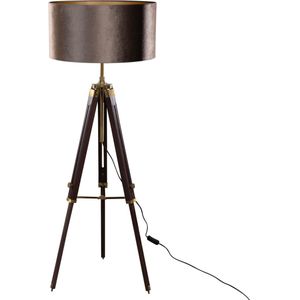 Tripod vloerlamp messing met bruine fluwelen kap 50cm - Cortin