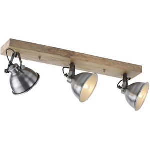 IndustriÃ«le plafondlamp staal met hout 3-lichts - Samia