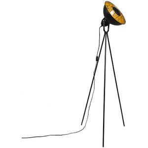 IndustriÃ«le vloerlamp tripod zwart met goud - Magna Basic 25