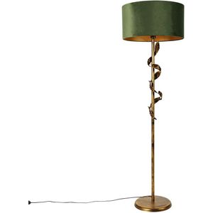 Vintage vloerlamp antiek goud met groene kap - Linden