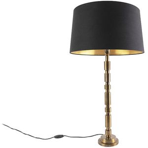 Art deco tafellamp brons met katoenen kap zwart 45 cm - Torre