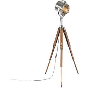 Vloerlamp met houten driepoot en studiospot - Tripod Shiny