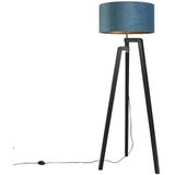 Vloerlamp tripod zwart met blauwe kap en goud 50 cm - Puros