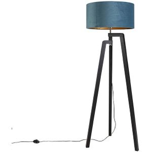 Vloerlamp tripod zwart met blauwe kap en goud 50 cm - Puros