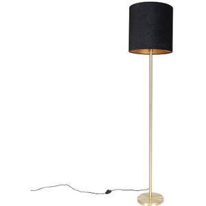 QAZQA Simplo - Klassieke Vloerlamp - Staande Lamp met Kap - 1 Lichts - H 1840 Mm - Zwart Goud