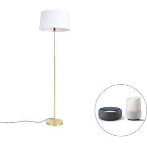 Smart vloerlamp goud met linnen kap wit 45 cm incl. Wifi A60 - Parte