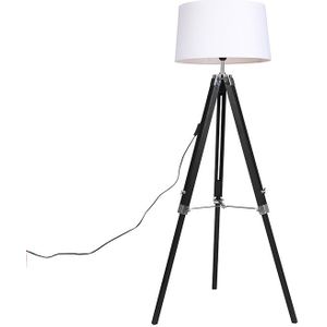 Vloerlamp zwart met wit linnen kap 45 cm - Tripod