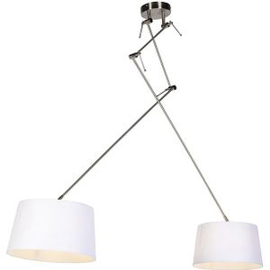 Hanglamp met linnen kappen wit 35 cm - Blitz II staal
