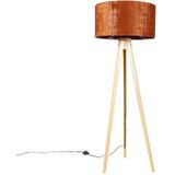 Vloerlamp hout met stoffen kap oranje 50 cm - Tripod Classic