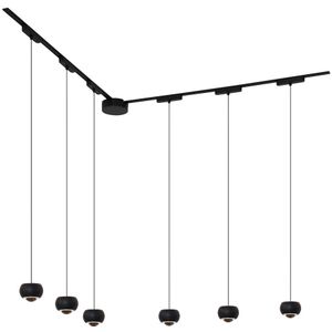 Modern railsysteem met 6 zwarte pendellampen 1-fase - Magnetic Lance