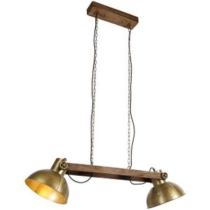 IndustriÃ«le hanglamp goud 2-lichts met hout - Mangoes