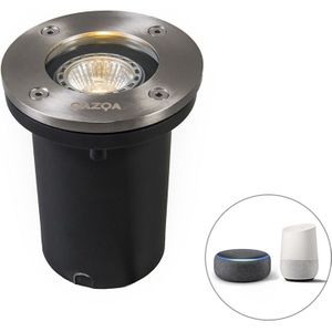 QAZQA basic - Moderne LED Smart Grondspot incl. wifi - 1 lichts - Ø 10.5 cm - Staal - Buitenverlichting