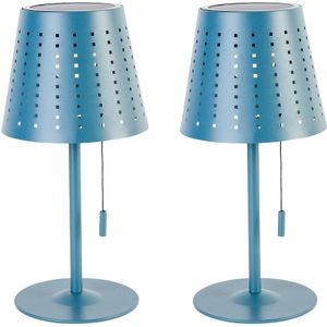 Set van 2 tafellampen blauw incl. LED 3-traps dimbaar oplaadbaar en solar - Ferre