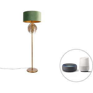 Smart vloerlamp goud met kap groen incl. Wifi A60 - Botanica