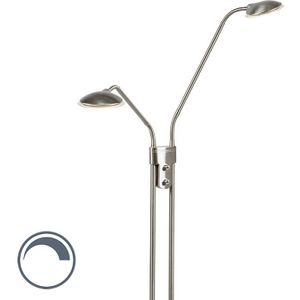 Moderne vloerlamp staal met leeslamp incl. LED - Eva