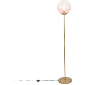 Art Deco vloerlamp messing met roze glas - Pallon Mezzi