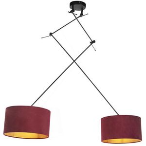 Hanglamp met velours kappen rood met goud 35 cm - Blitz II zwart