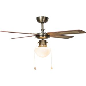 IndustriÃ«le plafondventilator met lamp 100 cm hout - Wind