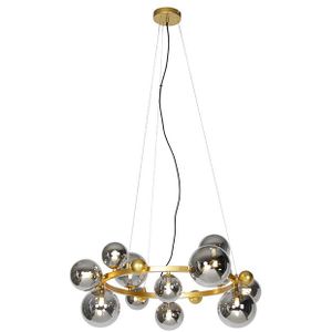 Art Deco hanglamp goud met smoke glas 12-lichts - David