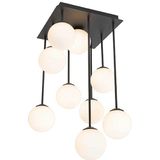 Moderne plafondlamp zwart met opaal glas 9-lichts - Athens