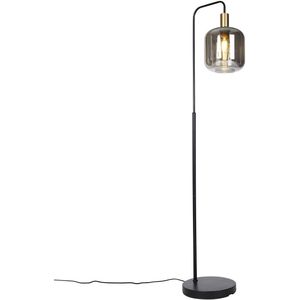 Smart vloerlamp zwart met goud en smoke glas incl. Wifi A60 - Zuzanna