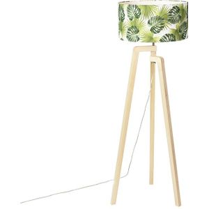 Vloerlamp tripod hout met kap leaf - Puros