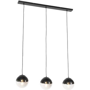 Retro hanglamp zwart met helder glas langwerpig 3-lichts - Eclipse